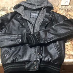Men’s S Aeropostale Hooded Faux Leather Jacket